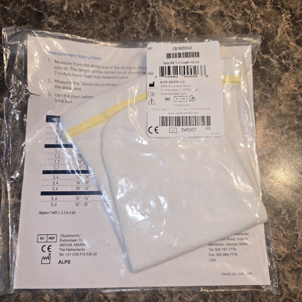 Cool Blue Prosthetic Socks 1 Ply Size 1, 2 Length 10-14 CB1MDSH2